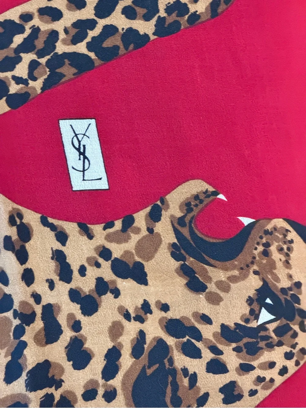 Yves Saint Laurent Red Leopard Print Shawl Scarf